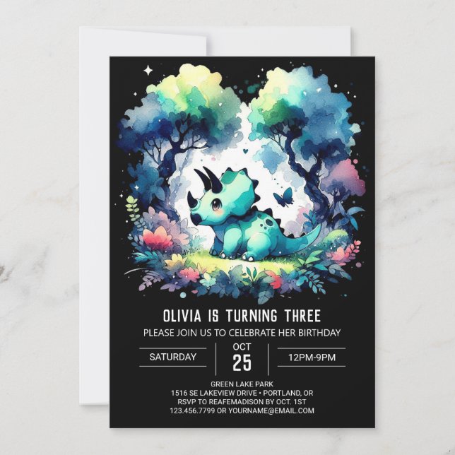 Bohemian Editable Triceratops Birthday Invitation (Front)