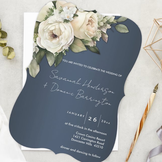 Bohemian Elegance Curved Dusty Blue Wedding  Invitation (Creator Uploaded)