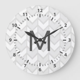 Bohemian Elegant Grey & White Chevrons Large Clock
