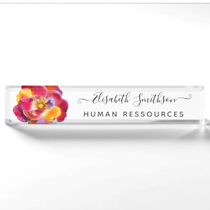 Bohemian Elegant Rose Custom Professional Floral Nameplate
