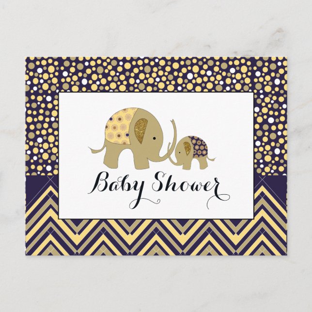 Bohemian Elephant & Chevron Baby Shower Invitation Postcard (Front)