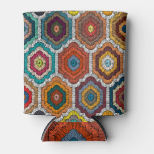 Bohemian Embroidery: Geometric Patchwork Can Cooler