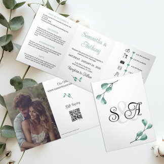 Bohemian Eucalyptus Monogram Wedding Invitation