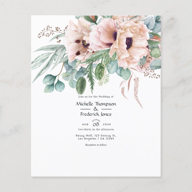 Bohemian Eucalyptus Pink Poppy Wedding Flyer (Front)