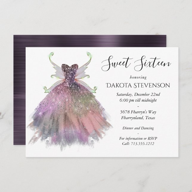Bohemian Fairy Ball Gown | Muted Ombre Wine Sheen Invitation (Front/Back)