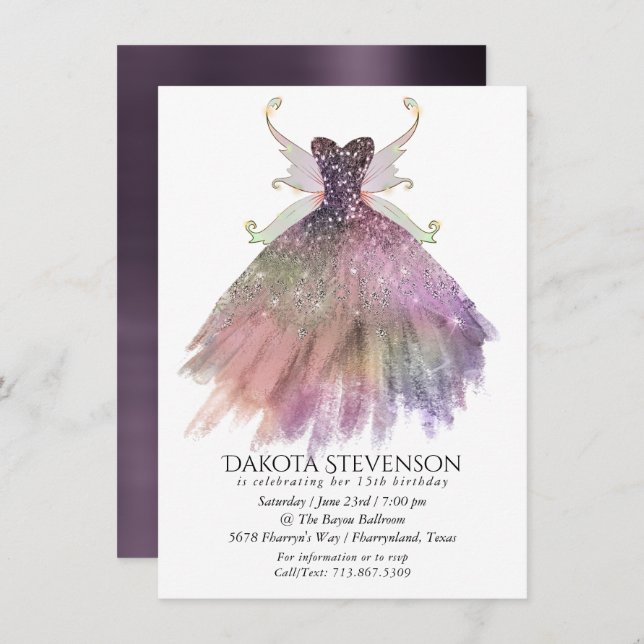 Bohemian Fairy Ball Gown | Muted Ombre Wine Sheen Invitation (Front/Back)