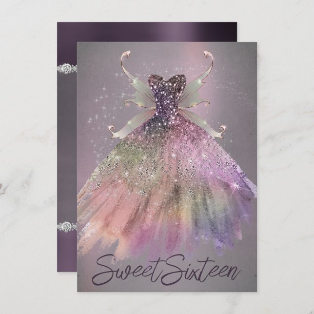 Bohemian Fairy Ball Gown | Muted Ombre Wine Sheen Invitation (Front/Back)