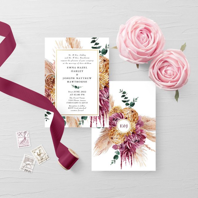 Bohemian Fall Burgundy Floral Wedding Invitation (Creator Uploaded)