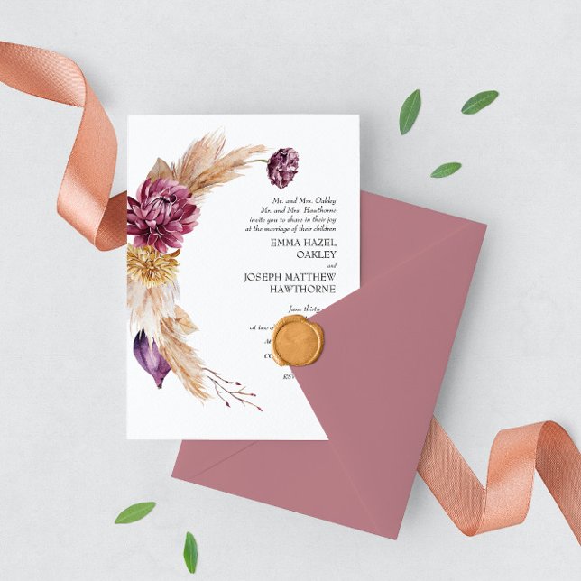 Bohemian Fall Burgundy Floral Wedding Invitation (Creator Uploaded)