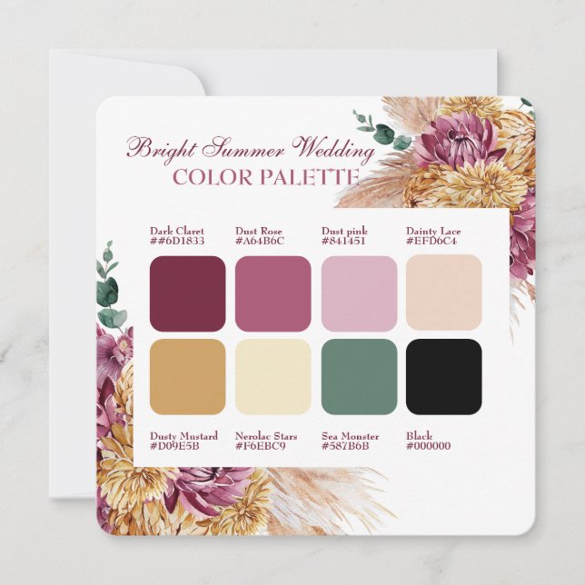 Bohemian Fall Burgundy Wedding Colour Palette Card (Front)