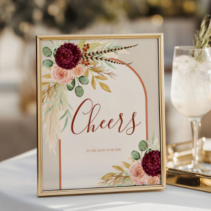 Bohemian Fall Floral Wedding Bar Cheers Table Sign
