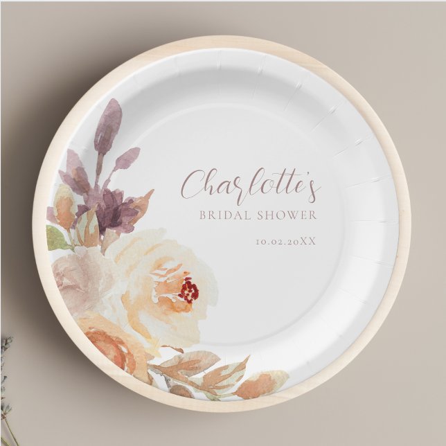 Bohemian Fall Foliage Roses Bridal Shower Paper Plate (Creator Uploaded)