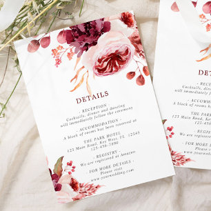 Bohemian Fall Rose Floral Wedding Details Enclosure Card