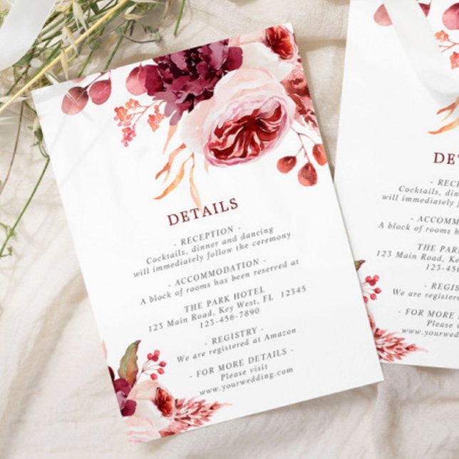 Bohemian Fall Rose Floral Wedding Details Enclosure Card (Creator Uploaded)
