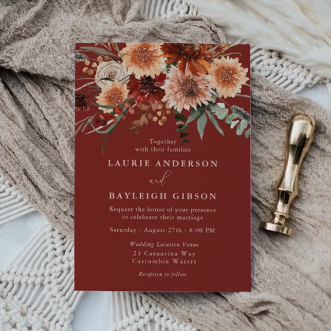 Bohemian Fall & Summer Floral Terracotta Wedding Invitation (Creator Uploaded)