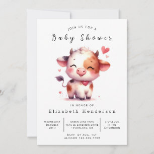 Bohemian Farm Calf Cow Baby Shower Invitation
