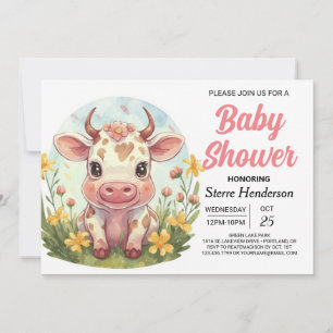 Bohemian Farm Cute Cow Baby Shower Invitation