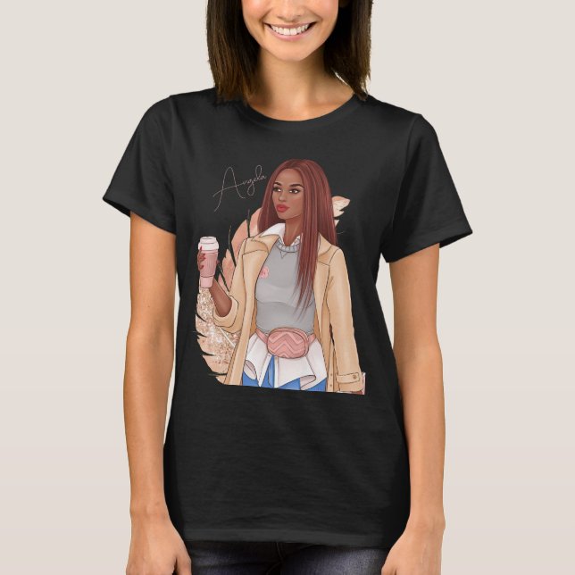 Bohemian Faux Glitter Girl Red Hair Brown Pink   T-Shirt (Front)