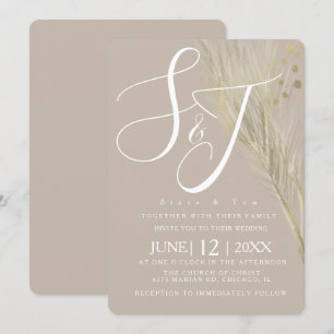 Bohemian Faux Gold Foil Pampas Wedding Invitation