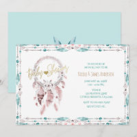 Bohemian Feather Dream Catcher Teal Baby Shower