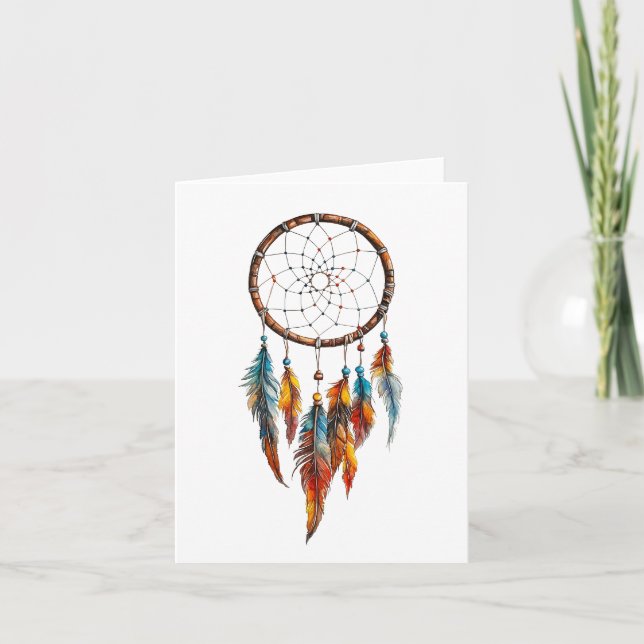 Bohemian Feather Dreamcatcher Greetings Card (Front)