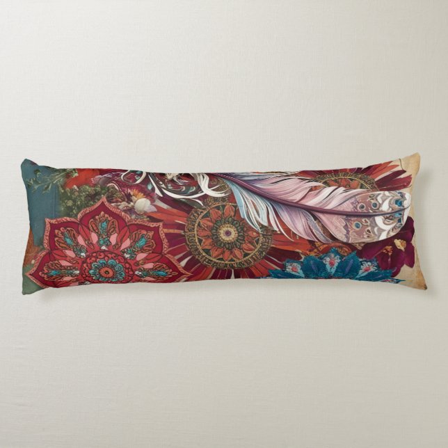 Bohemian Feathered Mandala Dreamscape  Body Cushion (Back)