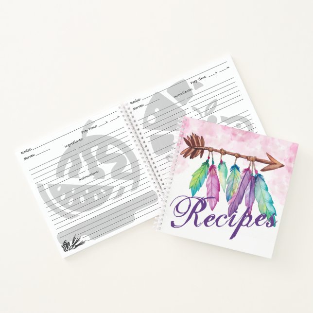 Bohemian Feathers and Arrow Recipe Notebooks (Inside)