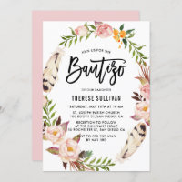 Bohemian Feathers and Blush Floral Wreath Bautizo