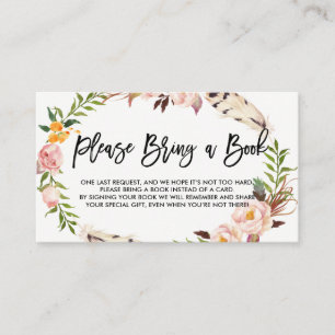 Bohemian Feathers and Flowers Please Bring a Book Enclosure Card