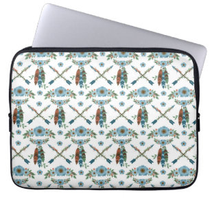 Bohemian Feathers Dreamcatcher Blue Flowers Arrows Laptop Sleeve