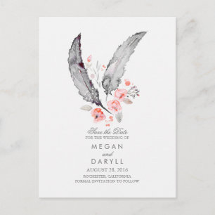 Bohemian Feathers Rustic Save the Date Announcement Postcard