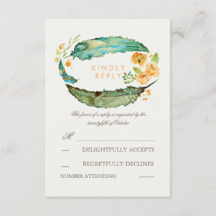 Bohemian Feathers Teal Wedding RSVP Cards