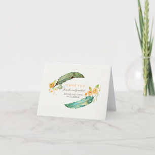 Bohemian Feathers Tribal Teal Wedding Thank You Card