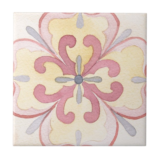 Bohemian feminine gift Floral pattern Watercolor Tile (Front)
