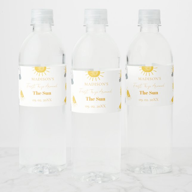 Bohemian First Trip Around The Sun 1st  Birthday  Water Bottle Label (Bottles)