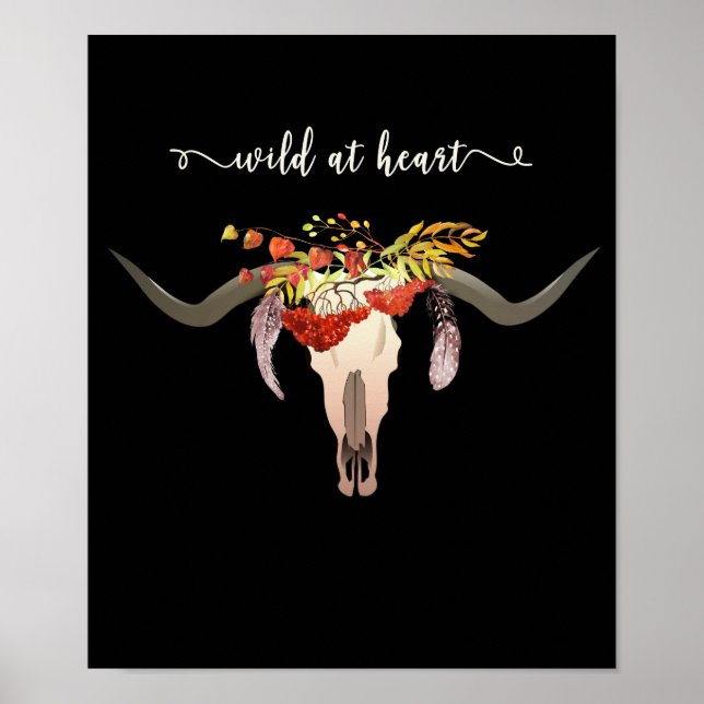 Bohemian Floral Antler Skull. Wild at Heart Poster (Front)