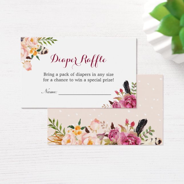 Bohemian Floral Baby Shower Diaper Raffle Ticket (Desk)