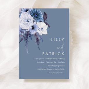 Bohemian Floral Boho Blue Wedding Invitation