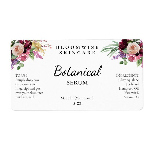 Bohemian Floral Bouquet Face Serum Labels (Front)