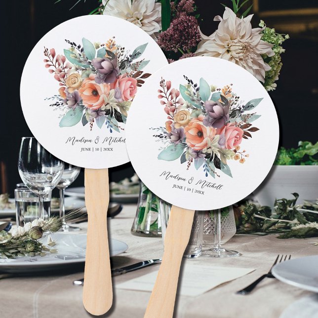 Bohemian Floral Bouquet Watercolor Hand Fan (Creator Uploaded)