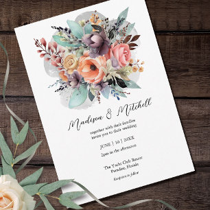 Bohemian Floral Bouquet Watercolor Invitation