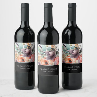 Bohemian Floral Bouquet Watercolor Wine Label