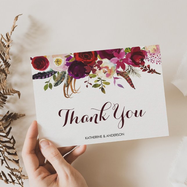 Bohemian Floral Burgundy Fall Wedding Thank You (Creator Uploaded)
