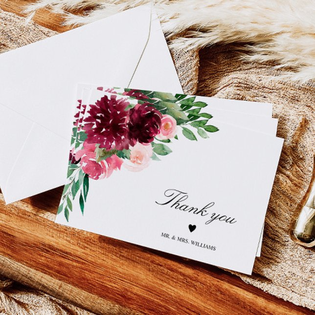Bohemian Floral Burgundy Thank You Card (Creator Uploaded)