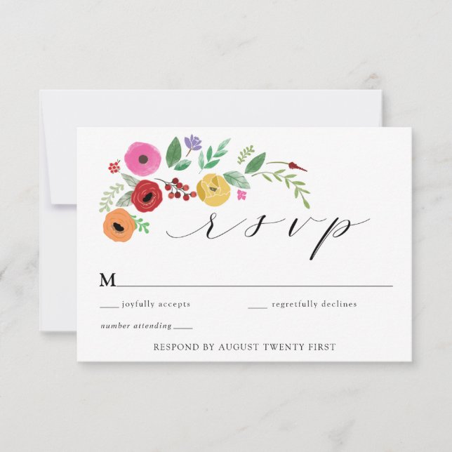Bohemian Floral Colourful RSVP enclosure card (Front)