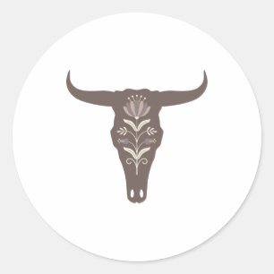 Bohemian Floral Cow Skull Classic Round Sticker