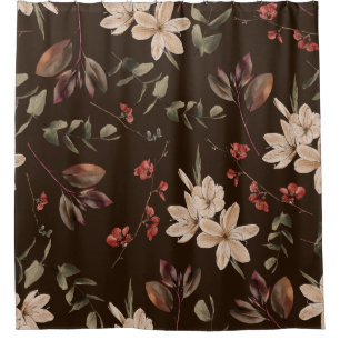 Bohemian Floral Dark: Watercolor Seamless Pattern Shower Curtain