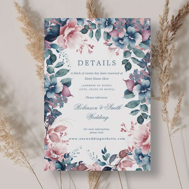 Bohemian Floral Dusty Blue Wedding Details Enclosure Card (Bohemian Floral Dusty Blue Wedding Details Enclosure Card)