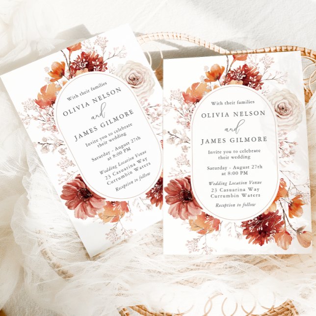 Bohemian Floral Fall Autumn Wedding Invitation (Creator Uploaded)