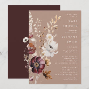 Bohemian Floral Fall Taupe Baby Shower Invitation